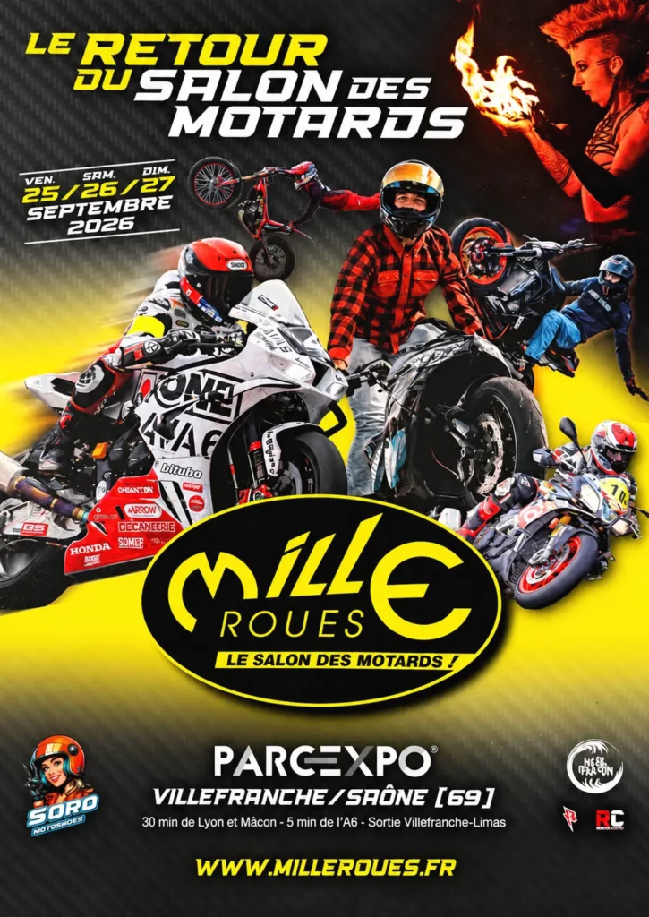 Affiche du Salon des Motards Mille Roues 2026 à Villefranche-sur-Saône

